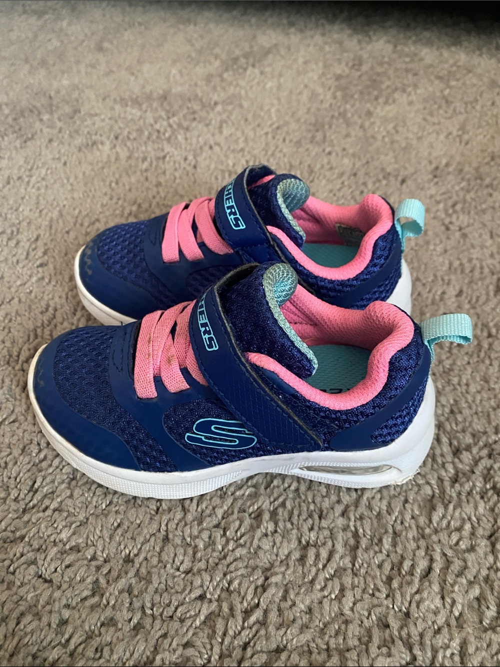 Skechers Micro Spec Max Girls Navy with Pink and Teal Accent Sneakers 7 US